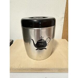 Vintage West Bend Aluminum TEA Canister Silver With Black Lid